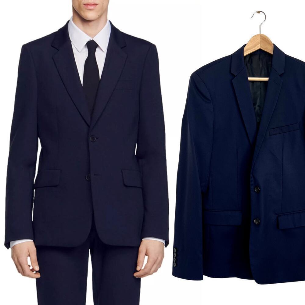 Sandro‎ Wool Navy Blazer Lightweight Single Breasted Classic Mens Suit Jacket L